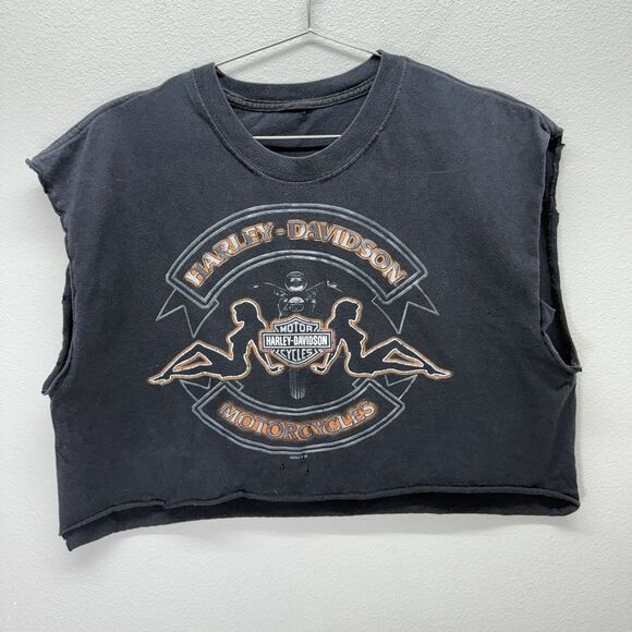 Harley-Davidson Other - Y2K Harley Davidson Cutoff Cropped Shirt Size M Branson Girls Muscle Tee